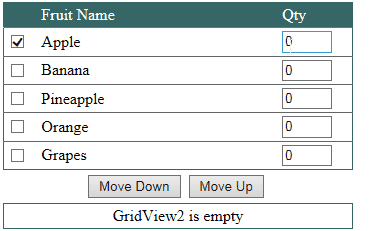 Move Gridview rows from one Gridview to another in ASP.Net